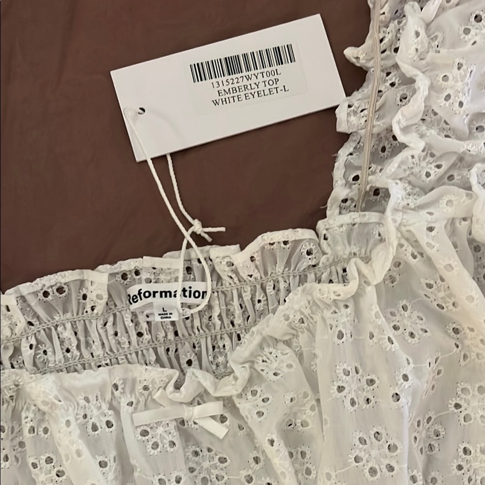 Reformation White Eyelet Smocked Crop Tank - Picture 5 of 6